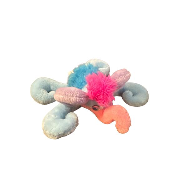 RARE Vintage 1980s Hooks Trunk Elephant Plush Stuffed Animal Pink Blue Toy - Picture 2 of 6